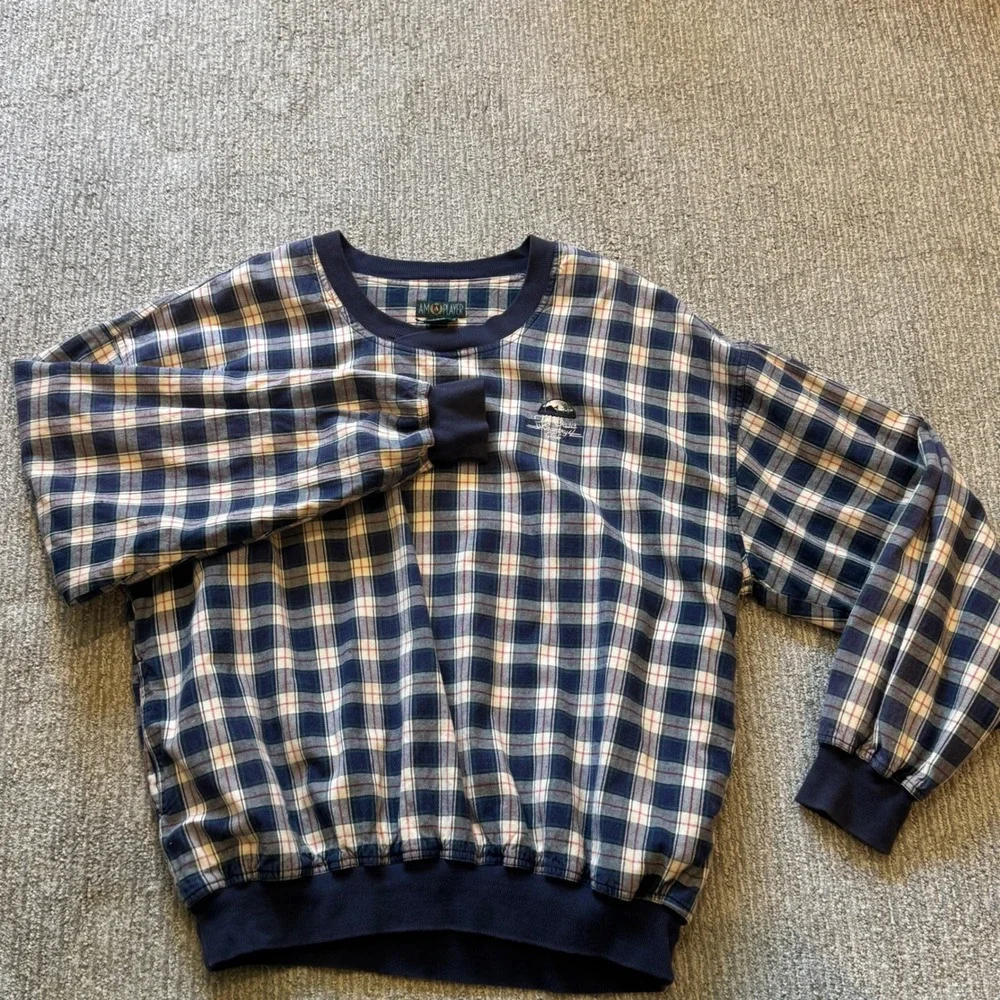 Vintage AM Player Oasis Country Club Plaid Golf Windshirt Navy XXL Cotton Lining
